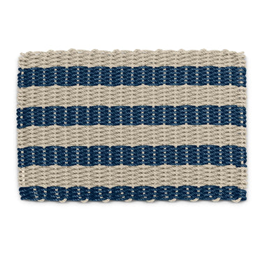 Outdoor Door Mat in Sand & Navy Cabana Stripes, Wicked Good Lobster Rope Doormats